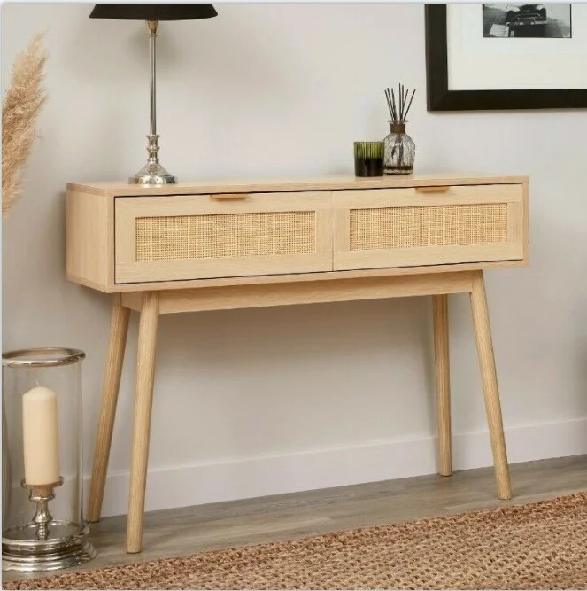 xx-Modern Living Room Rattan Console Table Wood Table Entryway Table^