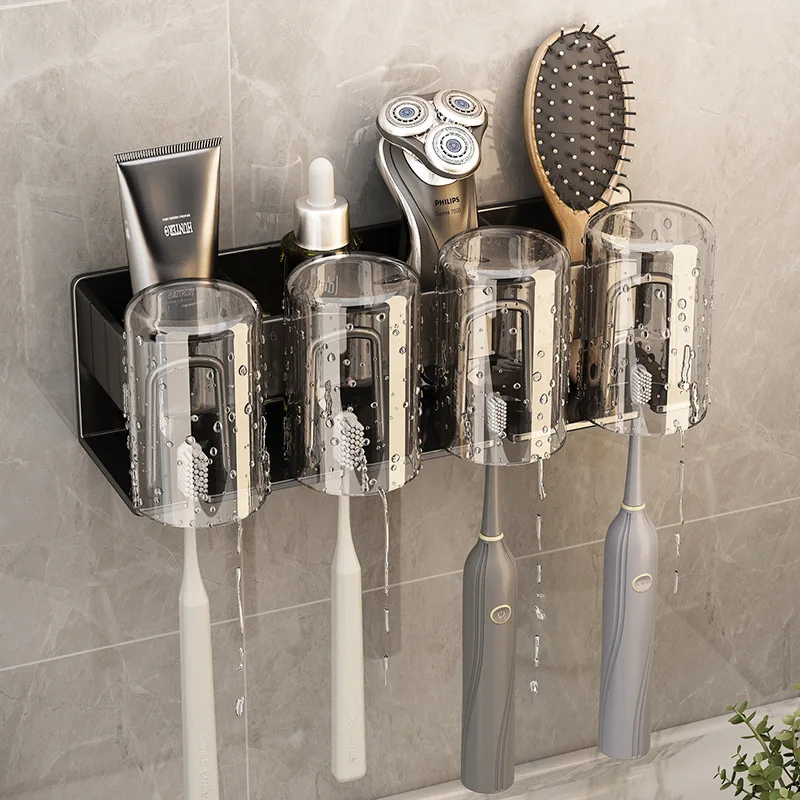 

Toothbrush shelf perforation-free toilet toothpaste tooth cup storage wall - mounted mouthwash cup holder