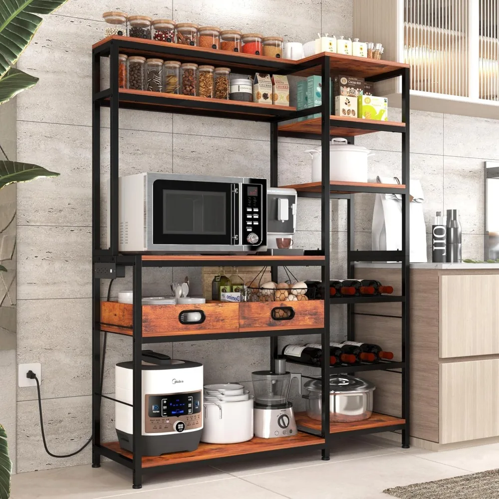 

Большая кухонная тумба-стеллаж с розеткой, 49,6 дюймов, в стиле фермерский дом, с подносом для кофе-бара, подставка для микроволновой печи с хранением, на заказ