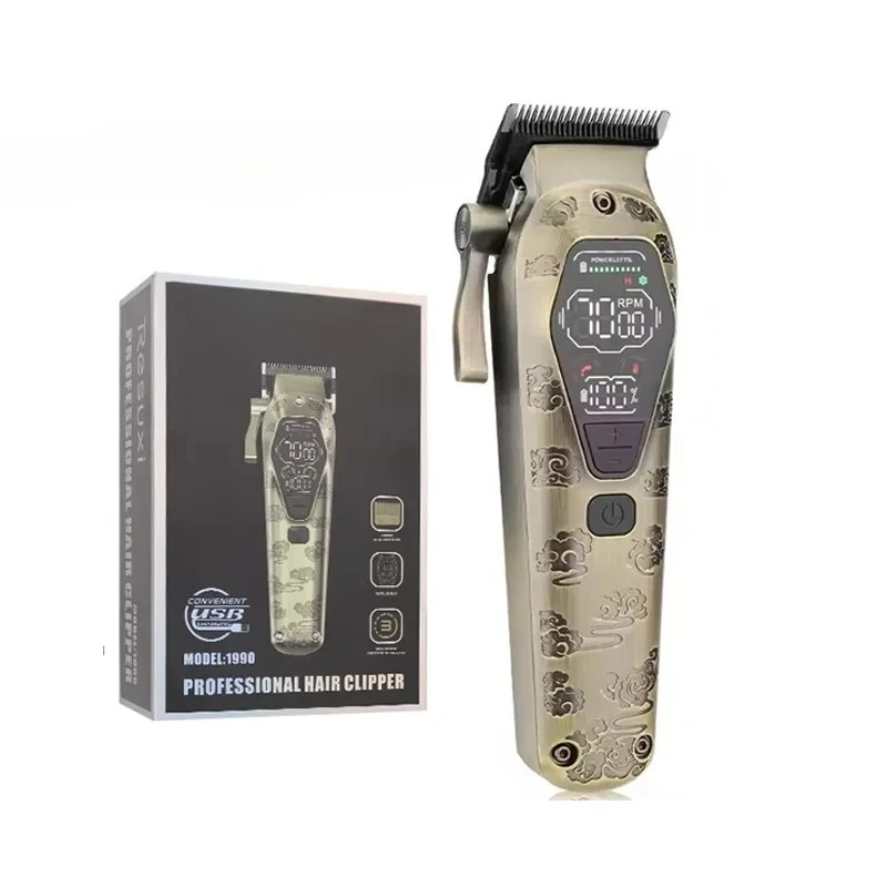 

1990 Cordless Rechargeable Clippers 3 Gears Speed Professional Barber Salon Metal Hair Cutting Clipper with DLC Blade