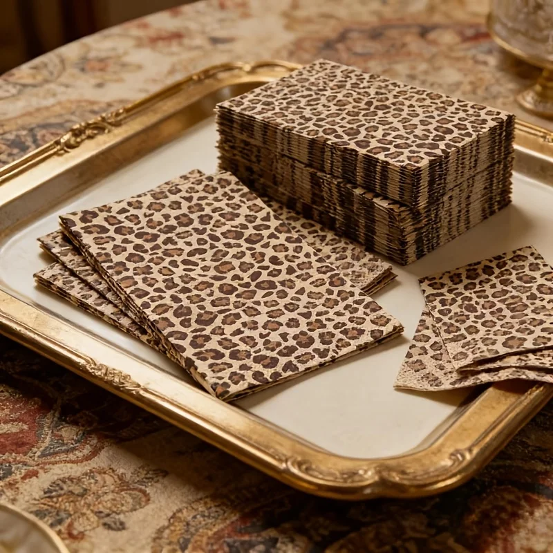 20 Stück Lange Servietten mit Leopardenmuster für Themenpartys, 2-lagiges Papier, für Hochzeiten, Geburtstage, Jubiläen, Partys, Einweg-Tissue – Detail 7