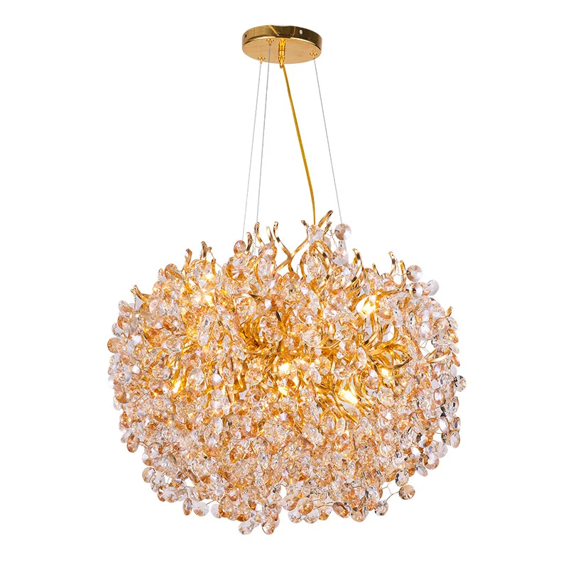 

Luxury Crystal Chandelier Hanging Lamps Lighting Staircase Crystal LED Chandelier for Living Room Modern Golden Spiral Staircase