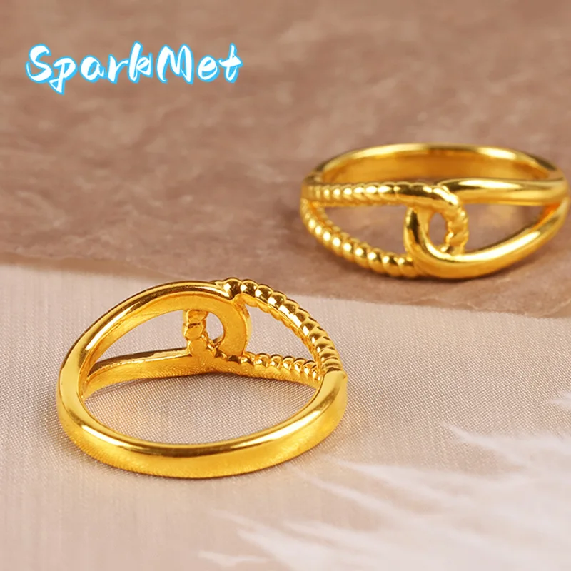 

Sparkmet Mahua Simple Personality 9999 24K Real Gold Couple Ring Fashion Mahua Wreath Interlocking Ring Gift