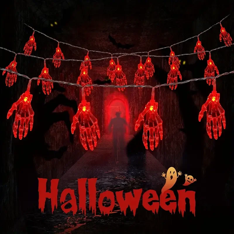 1pc Haunted Hand LED String Lights Battery Powered Color Ghost Hand Light For Home Indoor Outdoor Patio Party Halloween Decor