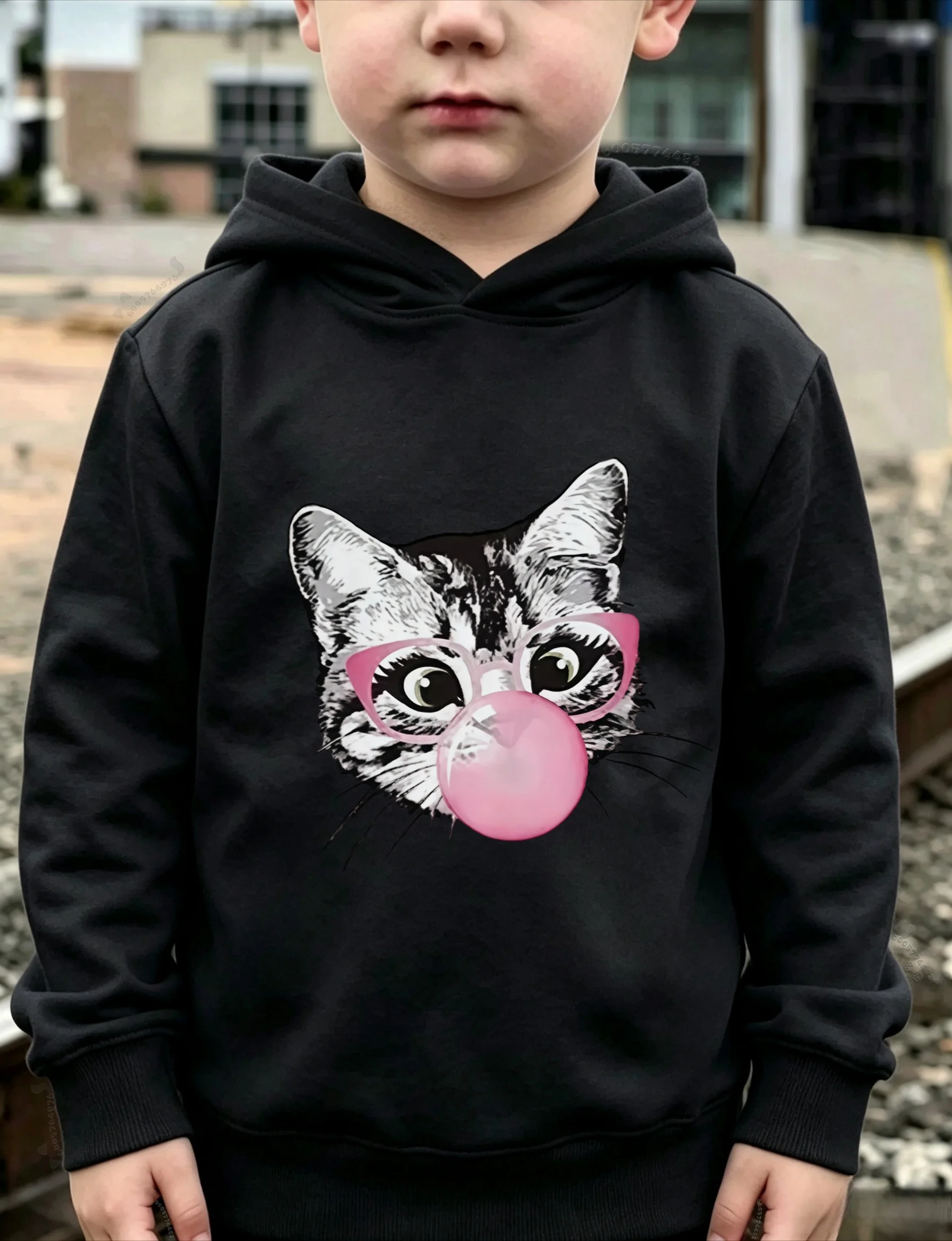 Y2K latest style - Tiger with Tape - Cat and Puppy Children's Hooded Sweatshirt - Retro and Fashionable Sports Pullover Sweater
