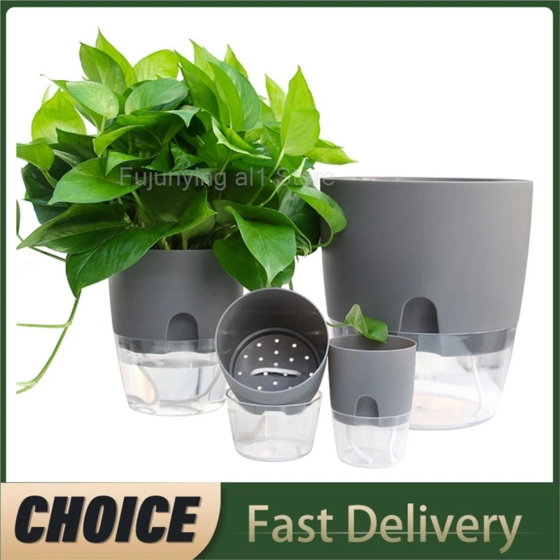 

Self Watering Flower Pot Plastic Hydroponics Plants Pot Transparent Double Layer Cotton Rope Watering Succulent Potted Planters
