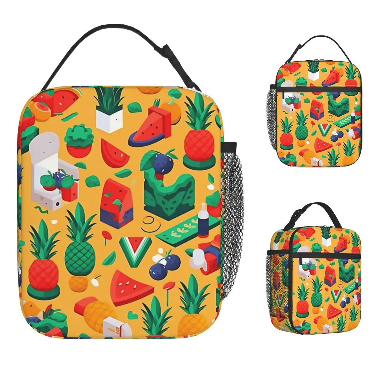 

Tropical Pineapple Lunch Bag Fashion Lunch Box Office Portable Tote Food Bags For Women Oxford Print Cooler Bag