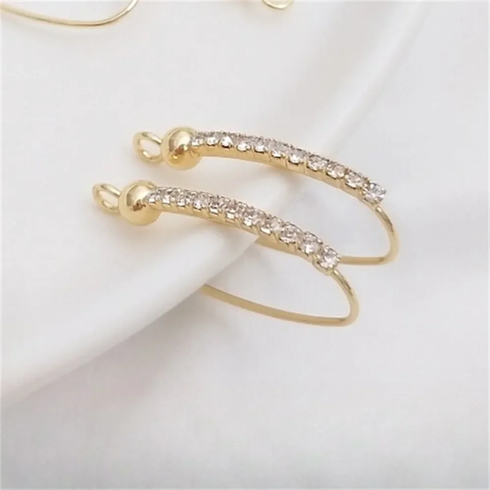 

14K Gold-coated Row of Zircon Beads with Hanging Large U-shaped Ear Hook Handmade Earrings Ear Accessories Ear Hook Accessories