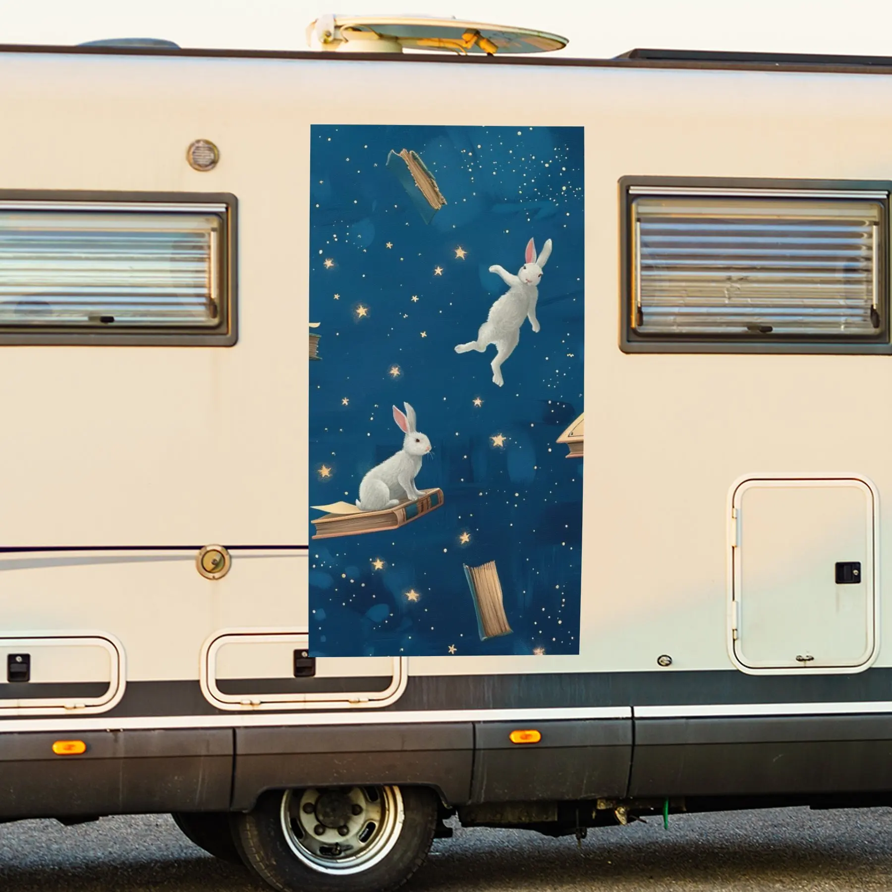 

Наклейка на автомобиль с изображением кролика и звездного неба, виниловые обертки для дома с мотором для украшения и защиты - водонепроницаемая самоклеящаяся виниловая наклейка