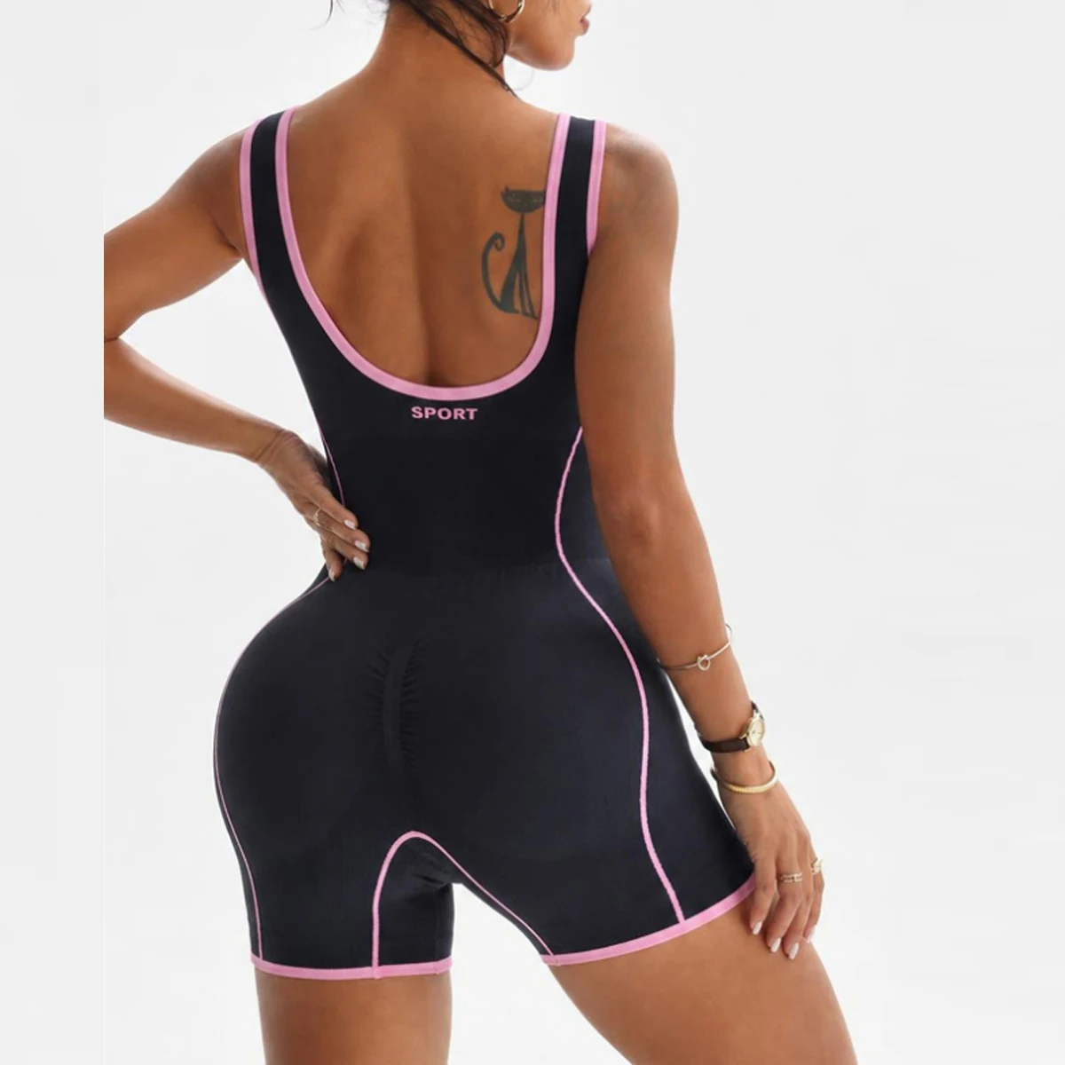 Women One Piece Yoga Shorts Jumpsuit Low Back Sleeveless Workout Bodysuit Butt Lifting Gym Fitness Romper Sportswear