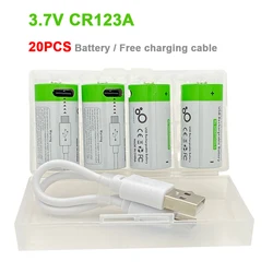 20PCS CR123A 700mAh Rechargeable Battery 3.7V Li-ion CR17345 16340 Batteries for Laser Pen,LED Flashlight Free Type-c Cable