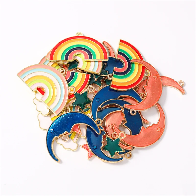 10 Stück niedliche, gemischte Emaille-Anhänger in Form von Regenbogen, Mond und Stern für die Schmuckherstellung, Ohrringe, Halsketten, Armbänder, DIY-Bastelarbeiten und Accessoires. – Detail 4