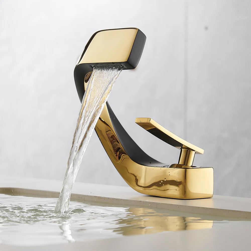 

Двухцветный латунный смеситель для раковины из черного золота — современный роскошный дизайн, прочный медный туалетный столик