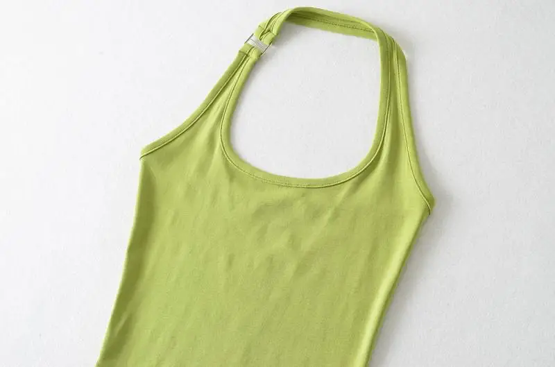 Sexy Pittig Meisje Laag Uitgesneden Knop Hangend Ne American Sle Vest Dames Bal Slim Fit Arc Strap Katoen Polyester Mix