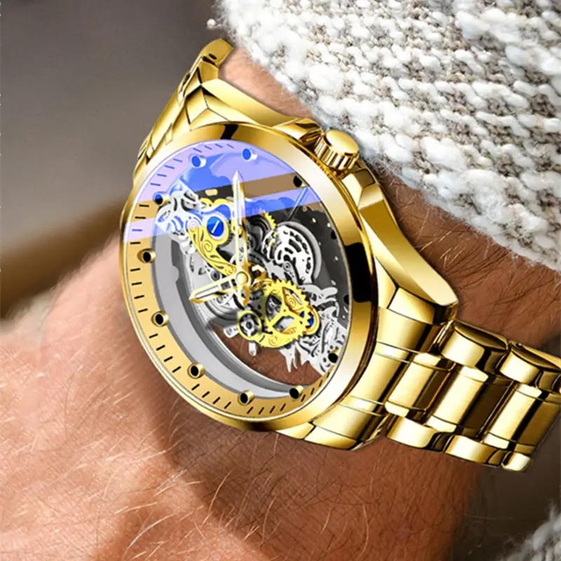 Top Brand Luxury Watch for Men Double-sided Hollow Quartz Watch Waterproof Business Men Watch 2023 reloj hombre