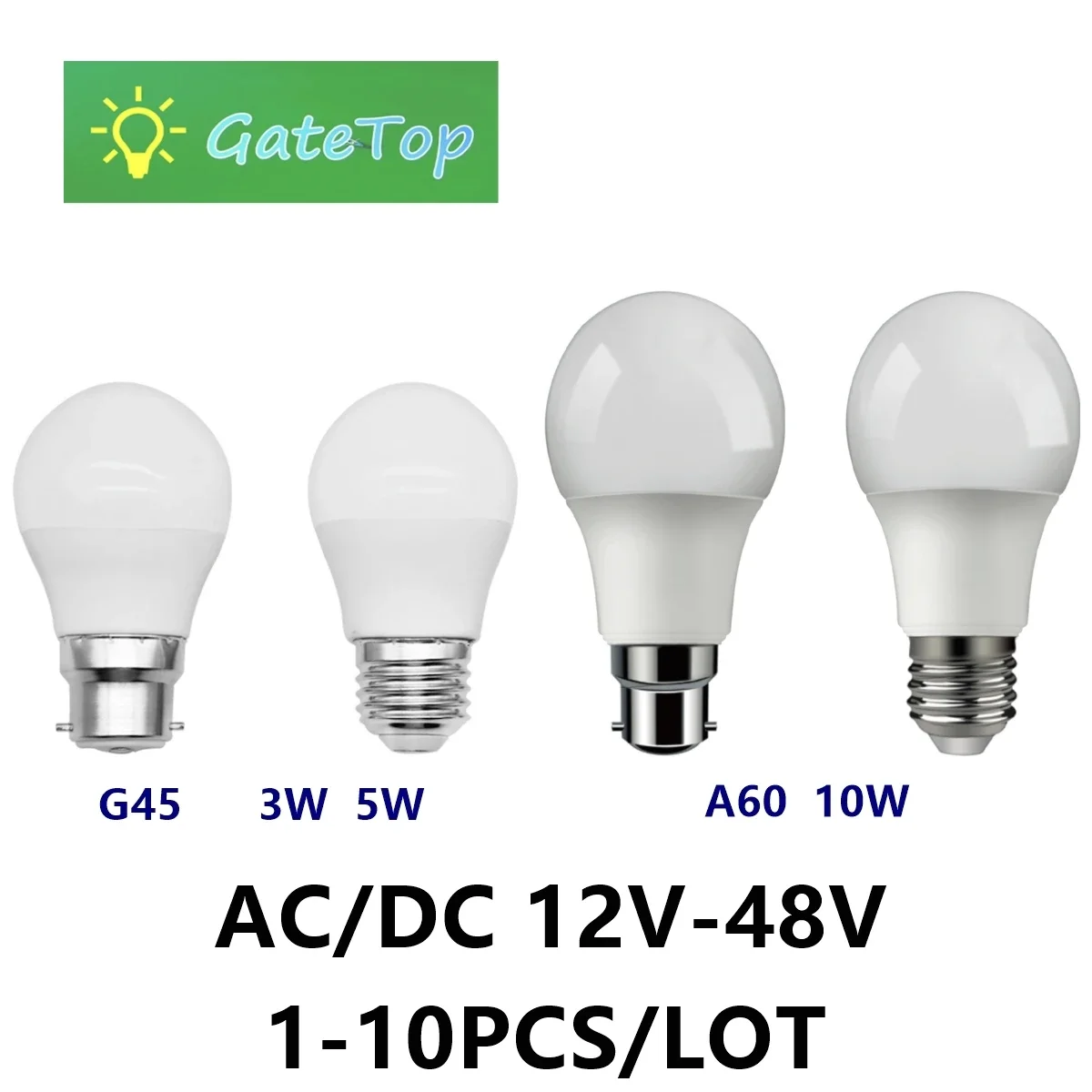 1-10pcs LED Low voltage AC/DC12V 24V 36V 48V bulb 3W 5W 10W super bright without strobe E27 B22 suitable for solar battery bulbs