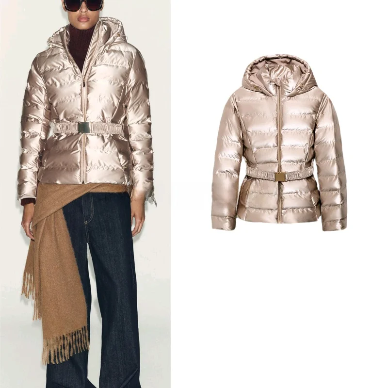 

Winter Women's Thiened Slim Fit ort Jaet Long Sve Stand Collar Hooded Windproof Coat Polyester Fiber Zipper Closure ...