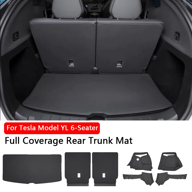 For Tesla Model YL 6-Seater Leather Rear Trunk Mat Seat Backrest Protective Pad Trunk Both Side Guard Cargo Liner Anti Dirty Mat