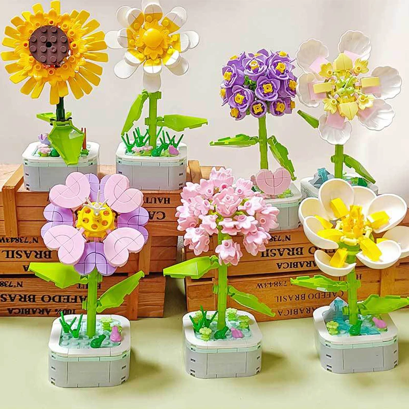 60pcs assembled block flower toys for parent-child interaction simulation bouquet DIY children\'s birthday and holiday gifts