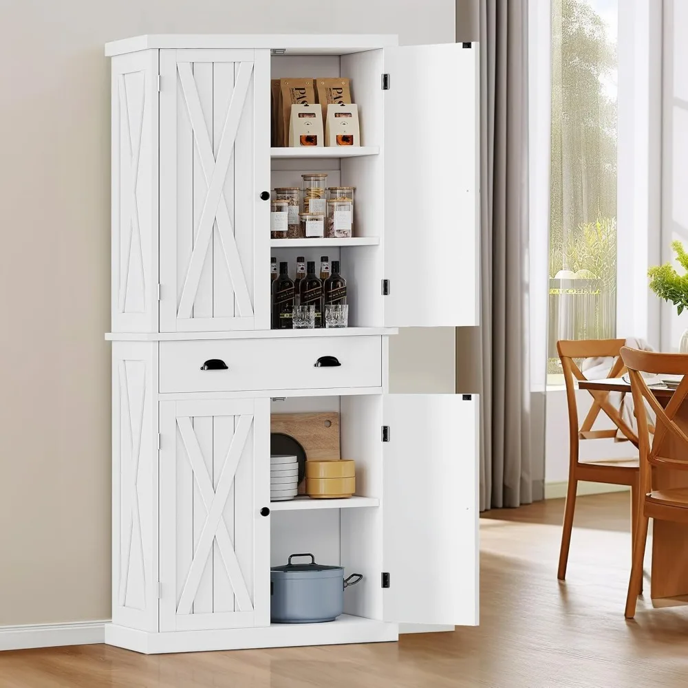 High kitchen pantry, farmhouse kitchen lockers, barn doors, drawers and adjustable shelves