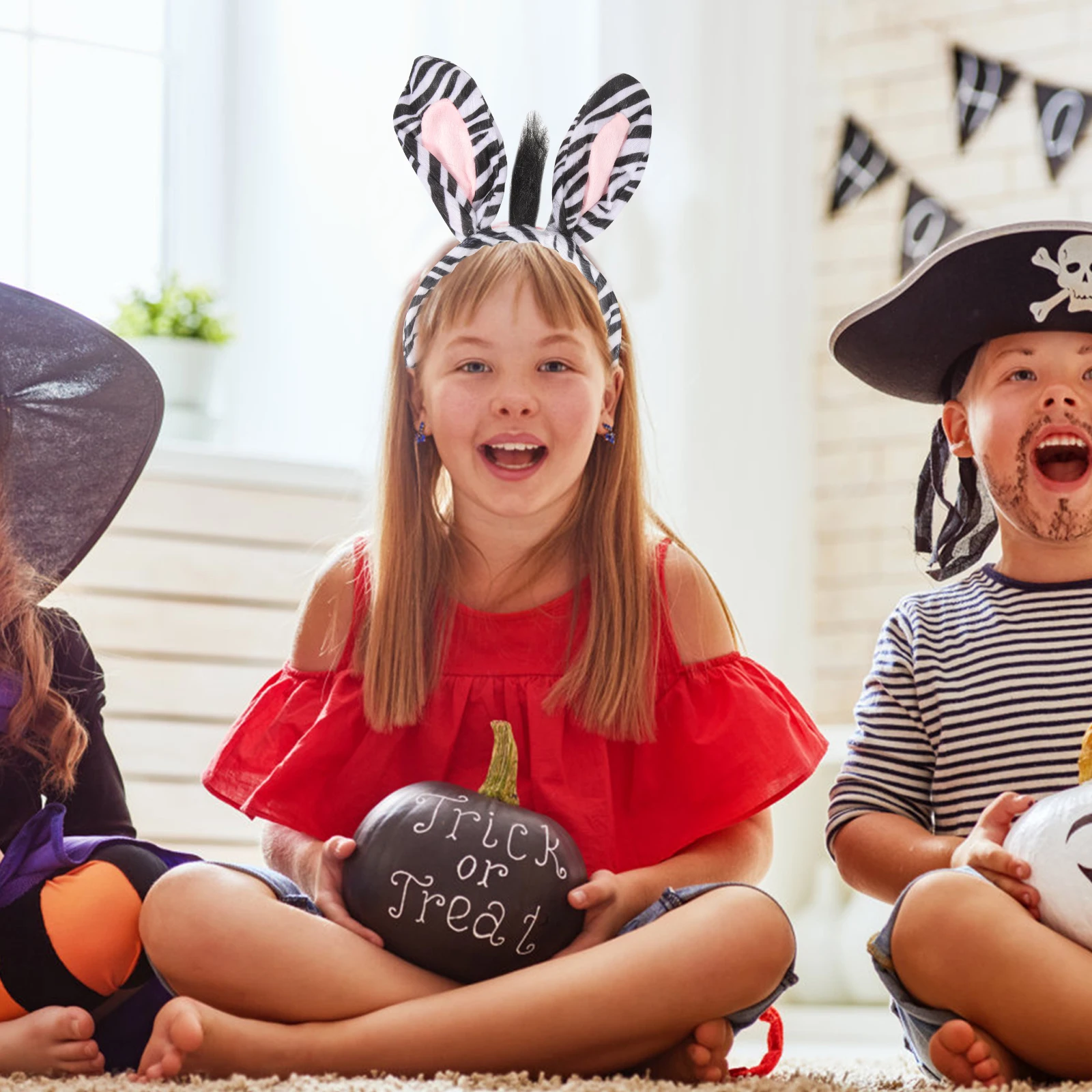 

1Set Zebra Headband Tail Set Durable Comfortable Fabric Costume Party Halloween Masquerade Animal Cosplay Headband