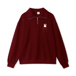 Sudaderas con capucha de color rojo vino para mujer, Tops de manga larga con cuello vuelto y media cremallera, sudaderas con capucha Vintage que combinan con todo, primavera y otoño