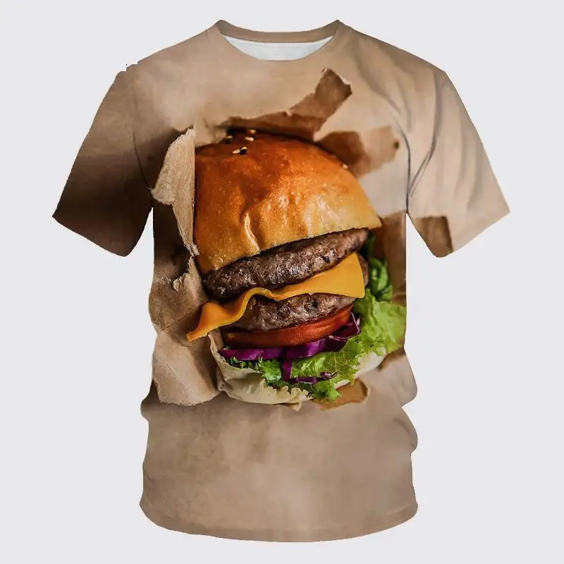 New Men's And Women's Children's Fun Food 3d Customized T-shirt Casual Burger Pizza Pattern Breathable Lightweight Sports Top