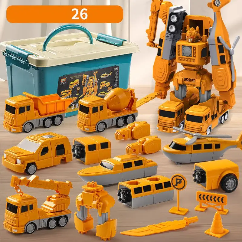 

Magnetic Deformation Robot Engineering Car Excavator Mixer Truck Children's Multi-functional Combination Transform Robot Toy