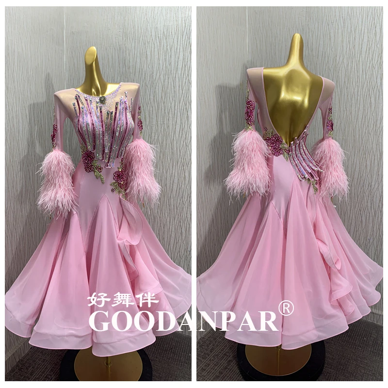 

ballroom dance dress Modern dress Waltz Tango Ballroom Dance costumes standard dance dress pink ostrich Fethers
