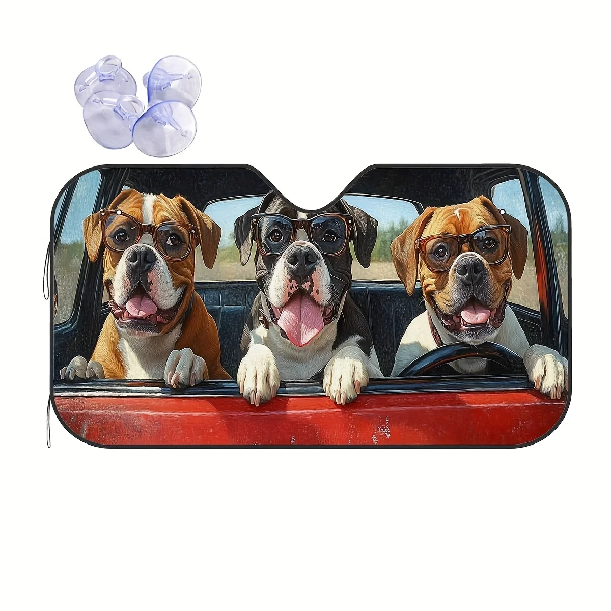 

1pc Funny Boxer Dogs In Fashion Glasses Car Sunshade - Fit Windshield Sun Visor, UV & Heat Protection, Easy Install Car Interior