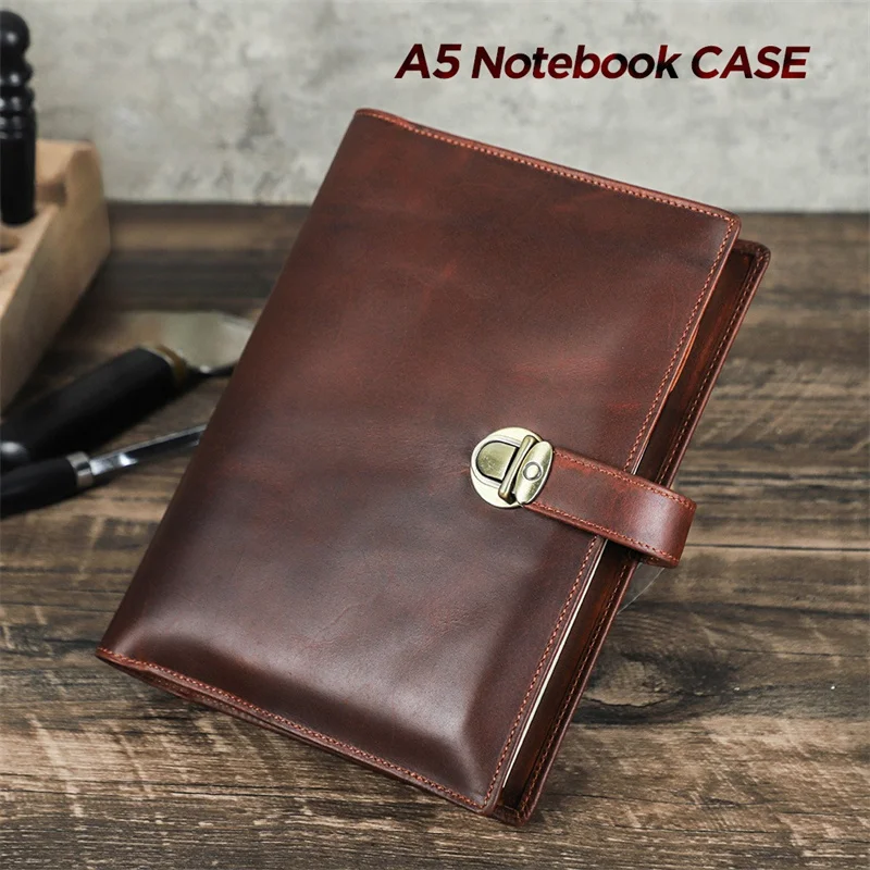 

Retro A5 Notebook Cowhide Cover Handmade Business Office Multifunctional Snap-Fastener Notebook Case With Pen Position