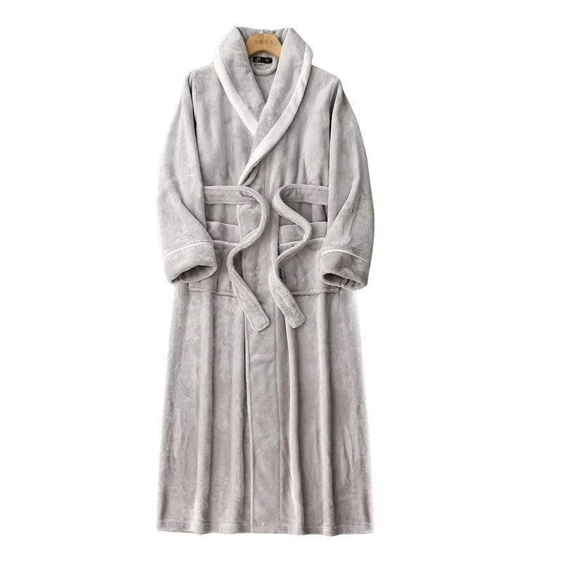 Grey Flannel Kimono Women Sleepwear Autumn and Winter Thicken Home Dressing Gown Big Size Loungewear Shower Bathrobe Nightwear