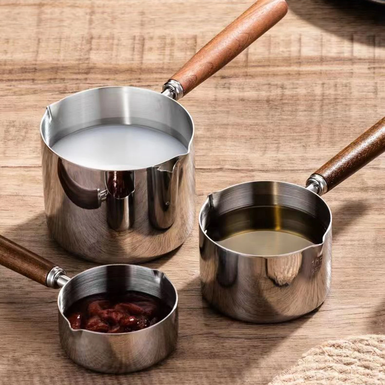 Butter Warmer Flat Bottom Stainless Steel Mini Butter Hot Pots Oil Pan Small Saucepan for Boiling Milk Sauce Gravies