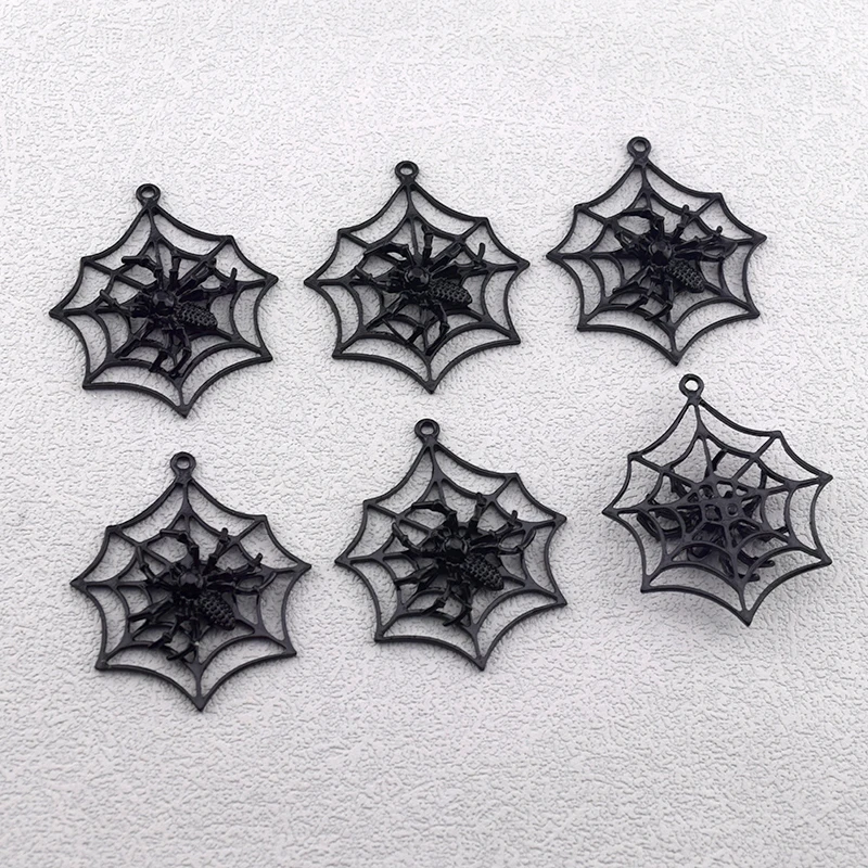 10pcs Gothic Black Spider Hollow Alloy Charms Y2k Spider Web Hallowmas Pendants For Necklace Earring DIY Jewelry Making