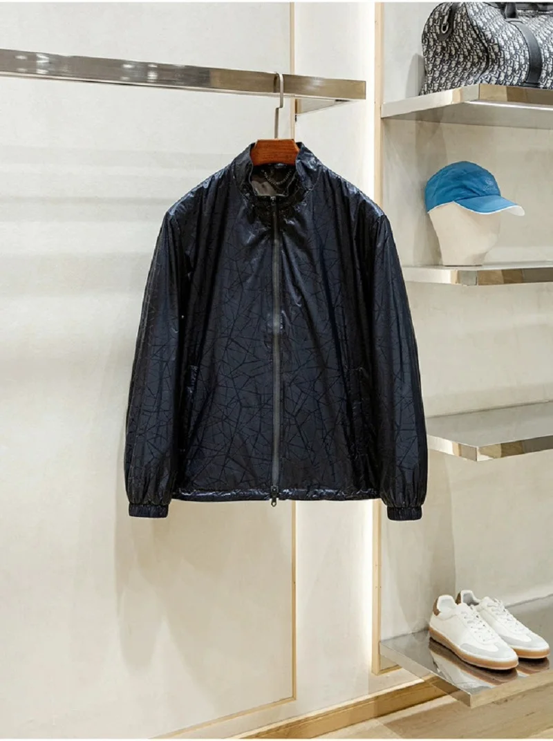 

Fashionable geometric texture men's thin casual stand up collar jacket jacket for men