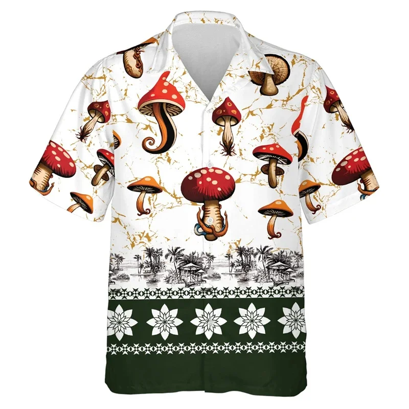 Mushroom Graphic Hawaiian Shirt Men Exquisite Plant 3D Printed Aloha Shirts Casual Beach Women Blouse Short Sleeve Lapel Tops