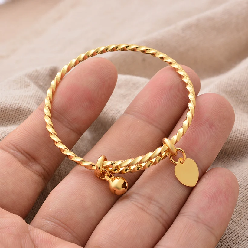 Dubai Gold Color Bangles For Child Kinds Gold Plated Indian African Bracelets Ethiopian Children's Day Birthday Bracelet