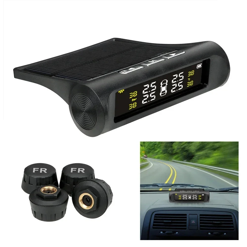 Sistema de Monitoramento de Pressão de Pneus Sem Fio K01 TPMS com Sensor Solar Inteligente e Dispositivo de Alarme de Segurança Automotiva com 4 Sensores