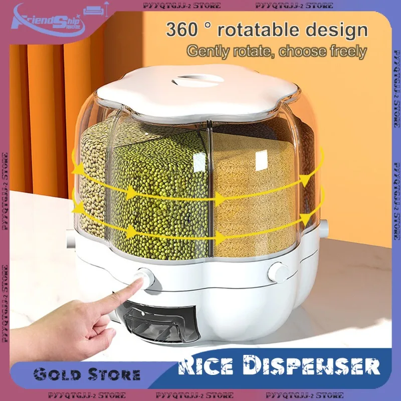 360 Degree Rotating Rice Dispenser Dry Cereal Grain Storage Container Kitchen Food Sealed Insectproof Bucket Kitchen Accessories