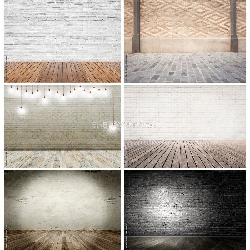 Vinyl Custom Vintage Brick Wall Wooden Floor Photography Backdrops Photo Background Studio Prop  ZXX-32