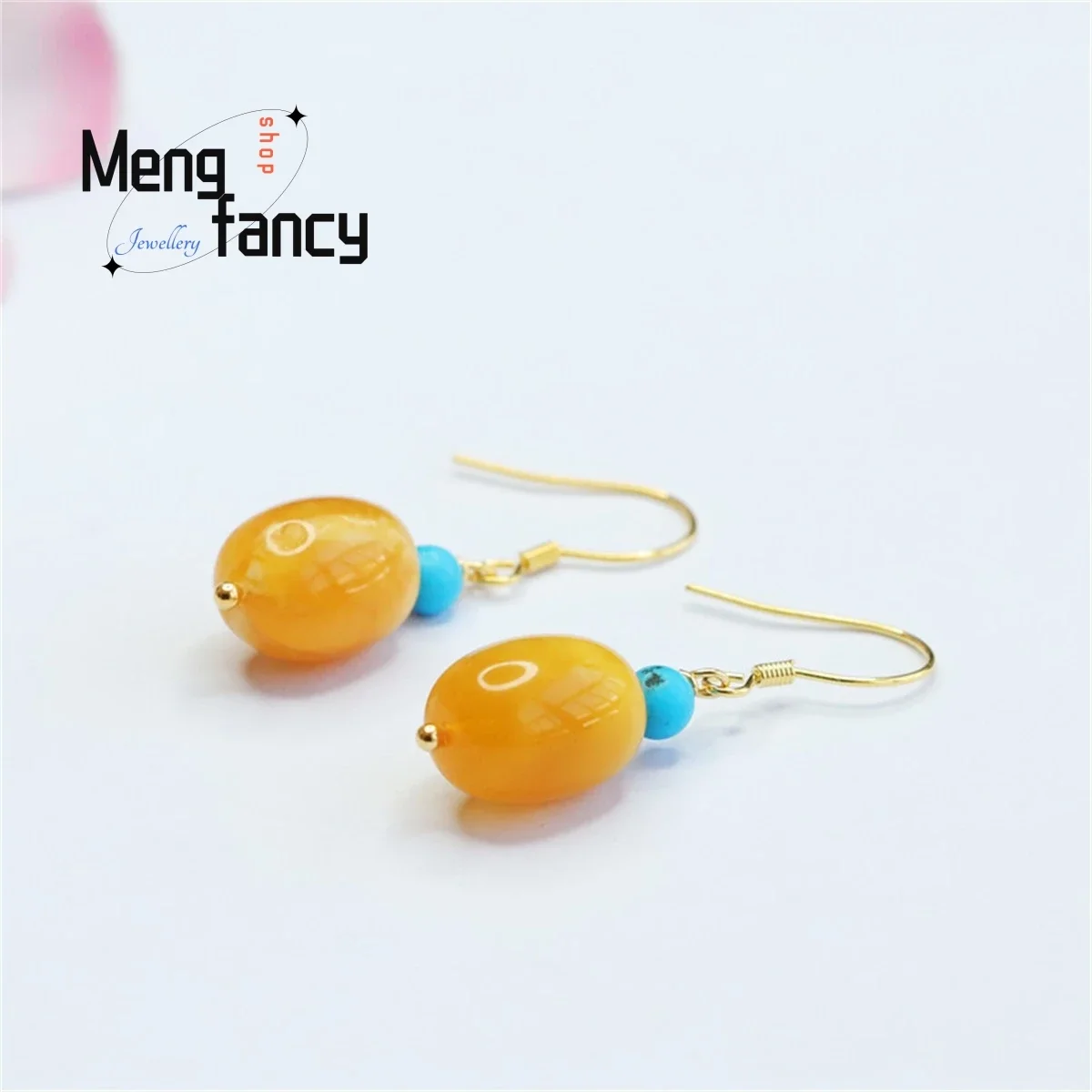 

Natural S925 Silver Inlaid Amber Honey Wax Road Pass Earrings Simple Personalized Retro Charm Fashion Luxury Women Fine Jewelry