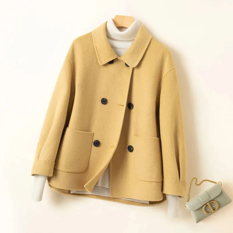 2023 neue Herbst Winter Mantel Frauen 100% Wolle Mantel Weiblichen Kurzen Jacke Koreanische Frühling Sowohl Seitige Kaschmir Outwear Strickjacke Kleidung