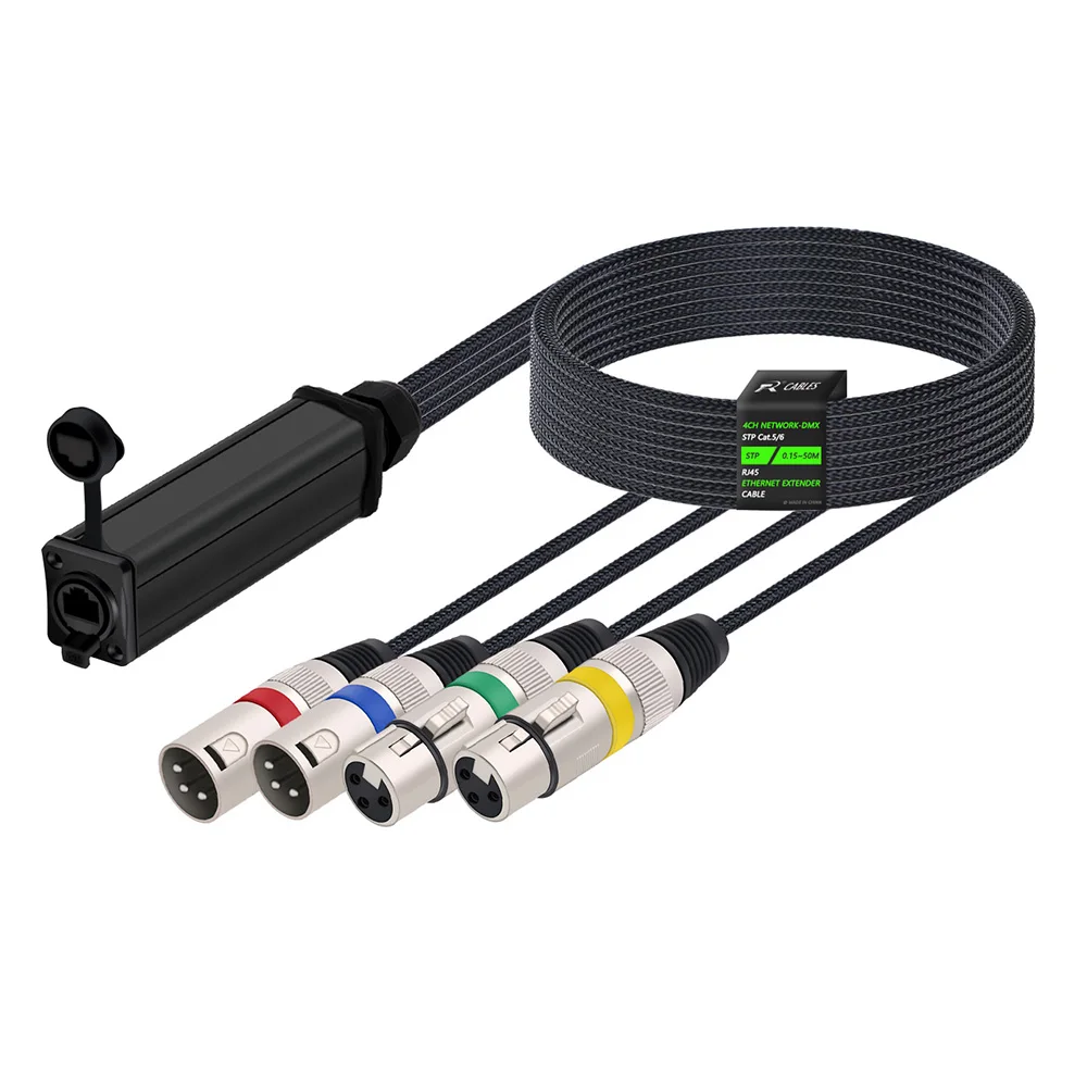 XLR to Ethercon Cable,RJ45 to 4 Channel 3Pin Multi Network Receiver with Cat5/6 Network Receiver for Stage and Recording Studio
