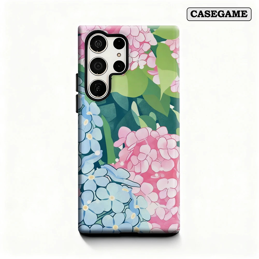 Casegame Phone Case for Samsung Galaxy S25 S26 Ultra S24 S23 Ultra Plus Shockproof Double Layer Hydrangea Floral Cover