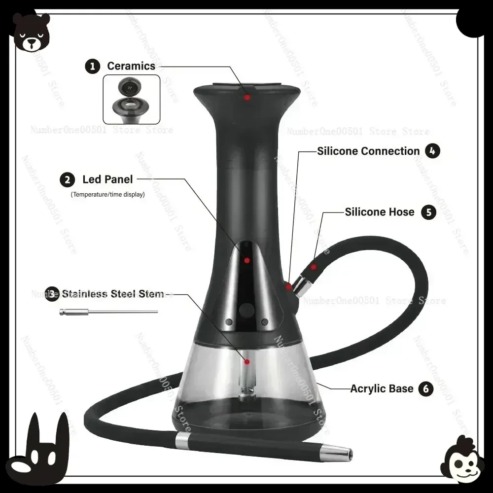 

Electric Electronic Arabian Hookah Rechargeable LED Heating Hookah