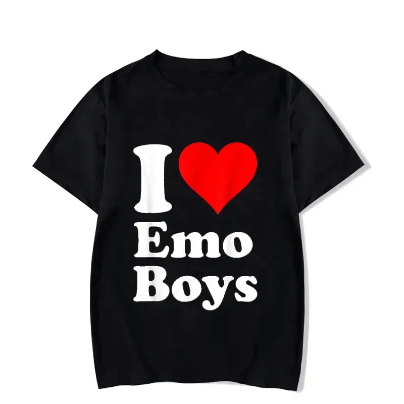 I Love Emo Boy Cotton T-Shirts Heart Printed Men Women Hip Hop Casual Short Sleeve T Shirt Harajuku Unisex Tees Tops Clothing