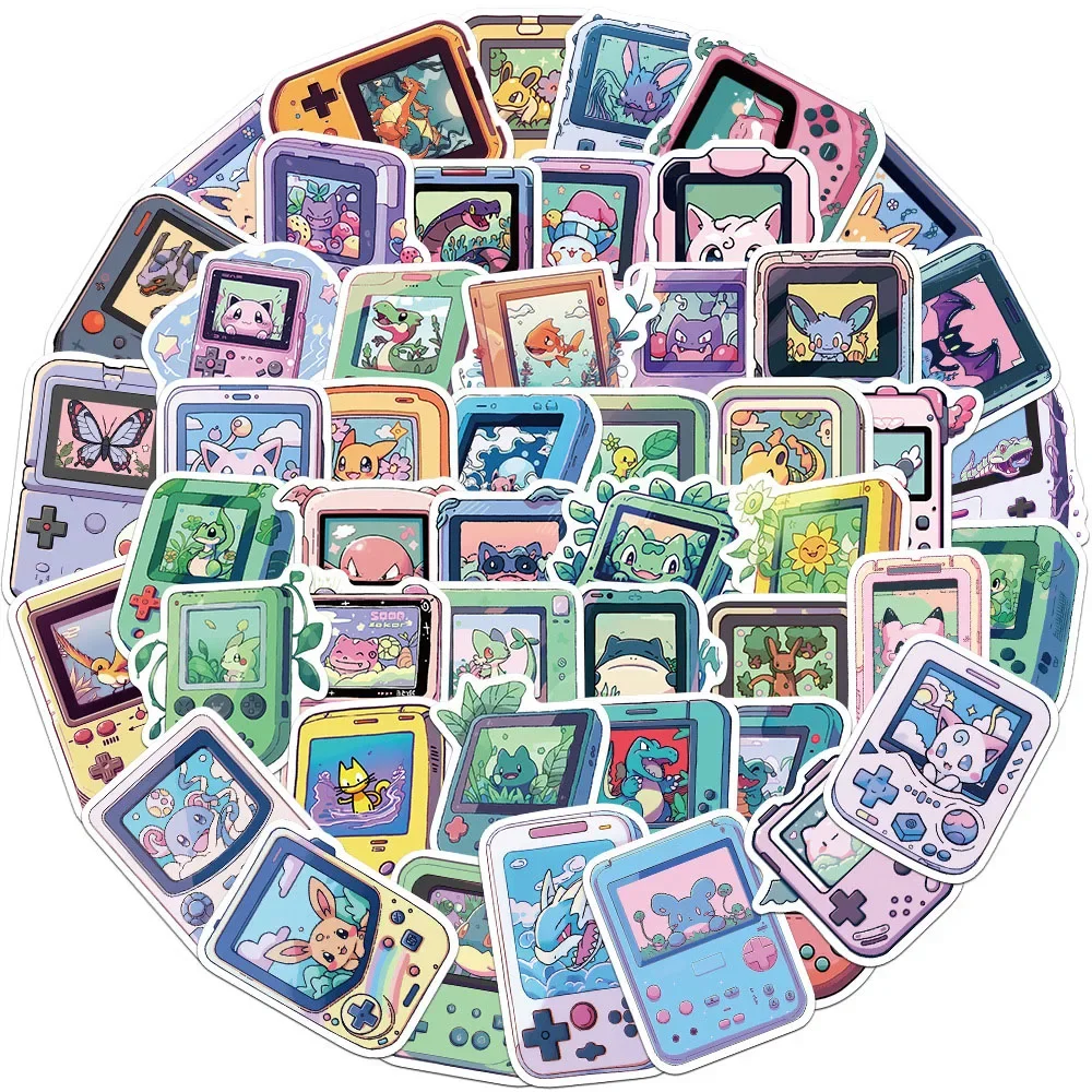 50pcs Kawaii Cartoon Game Console Pokemon Graffiti Stickers Cute Anime Decals Kids Toy DIY Laptop Phone Waterproof Sticker