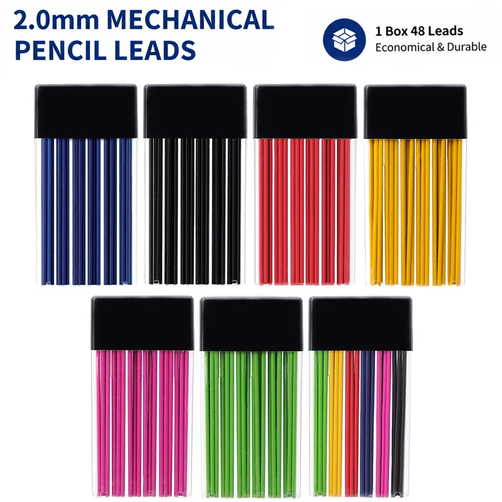 48Pcs/1Box New 2.0MM Automatic Pencil Lead Refill, 6Color Replaceable Mechanical Pencil Lead School Writing Supplies Accessories