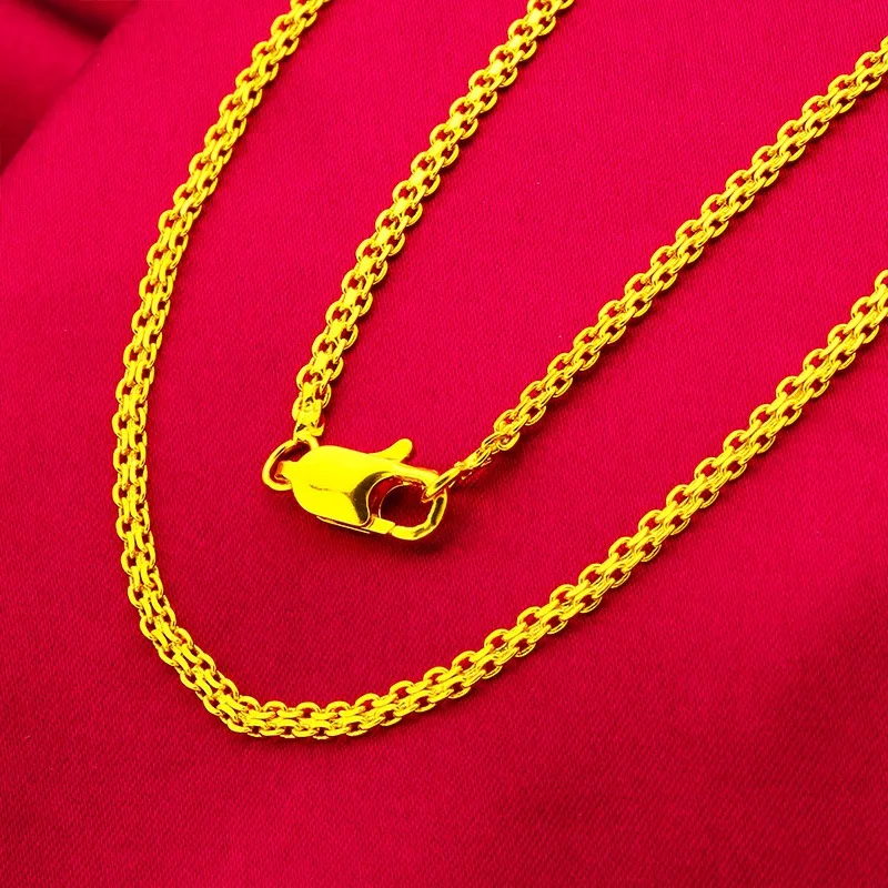Women's 9999 24K real gold fried dough twist chain gold necklace fashion Fried Dough Twists gold jewelry necklace
