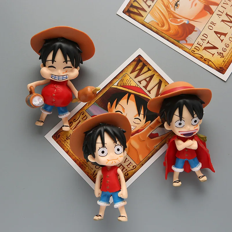 Figurine One Piece Monkey D Luffy en PVC, 3 Pièces, Modèle d'Expression, Jouet de Collection, Cadeau